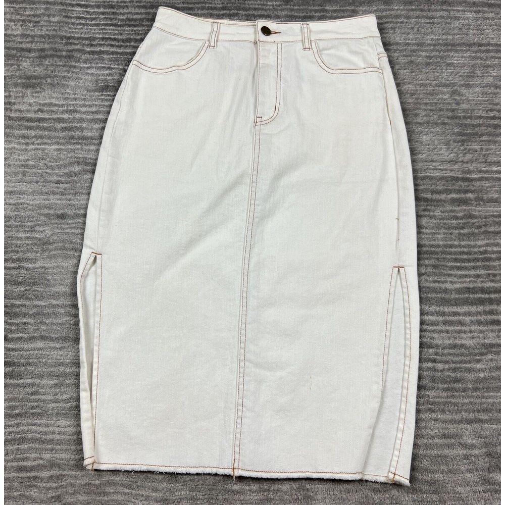 GB Skirt‎ Womens Juniors 5 Ivory Jean Denim Casual Slits